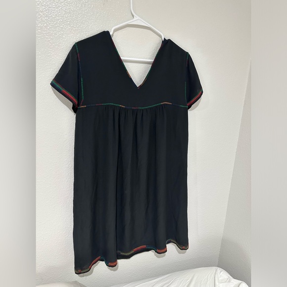 NWT Madewell Silk Embroidered Colorful Stitch Cap Sleeve Mini Dress Black - M - Picture 3 of 9